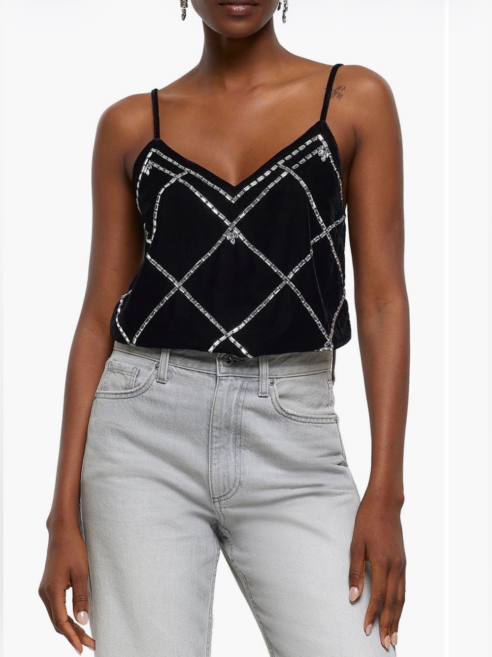 River Island Crystal Embellished Velvet Camisole Size 10 NWT